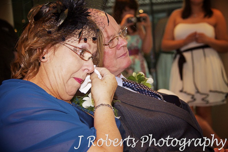 Mother of bride crying during ceremony - wedding photography sydney